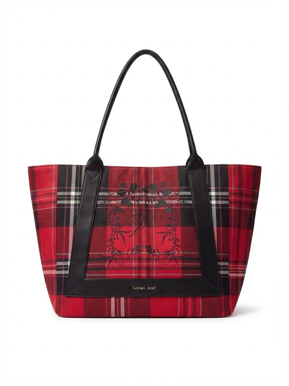 Victoria's Secret Red Plaid Tote with Black Trim